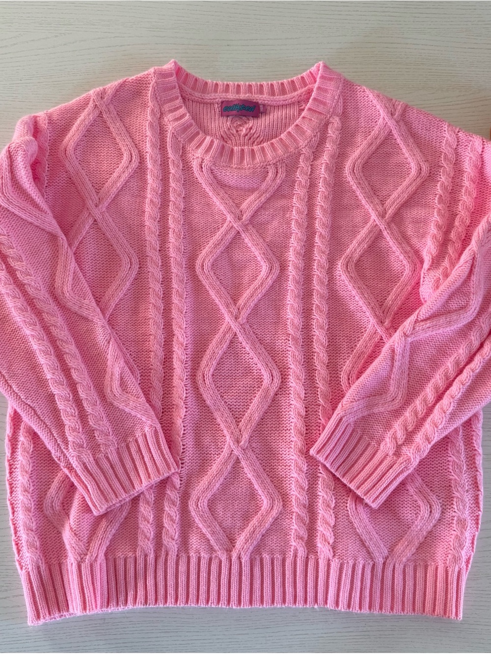 Edikted Pink Oversized Cable-Knit Sweater